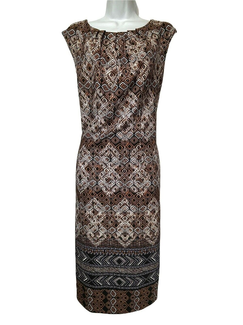 i lE new york womens sleeveless Pleated Neck geometric maxi dress Size 10